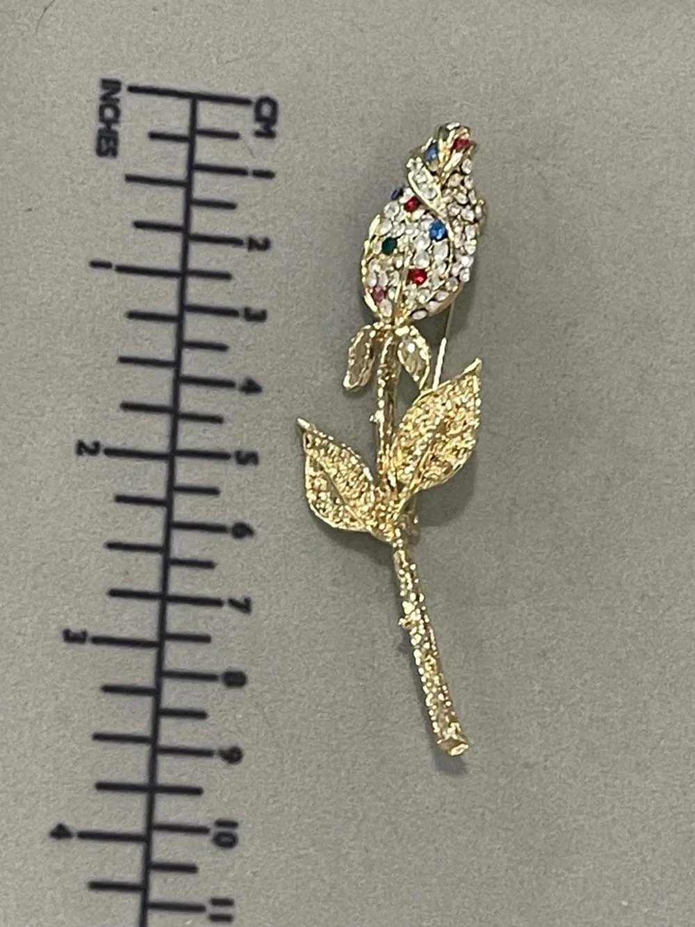 Gold-Tone Multicolor Crystal Rose Brooch - Women Jewelry